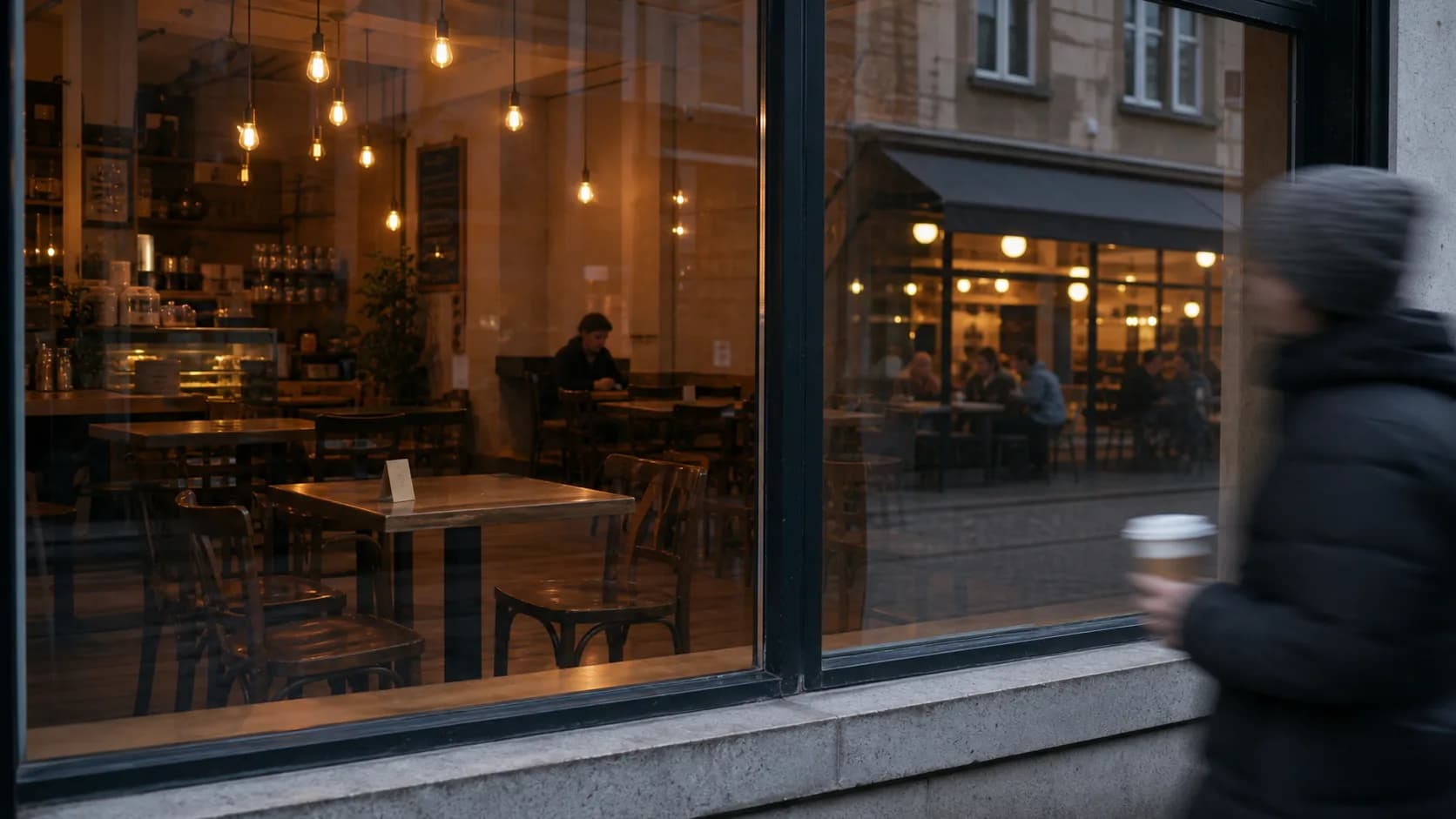 Caffè vuoto nel pomeriggio — simbolo dell'assenza di clienti