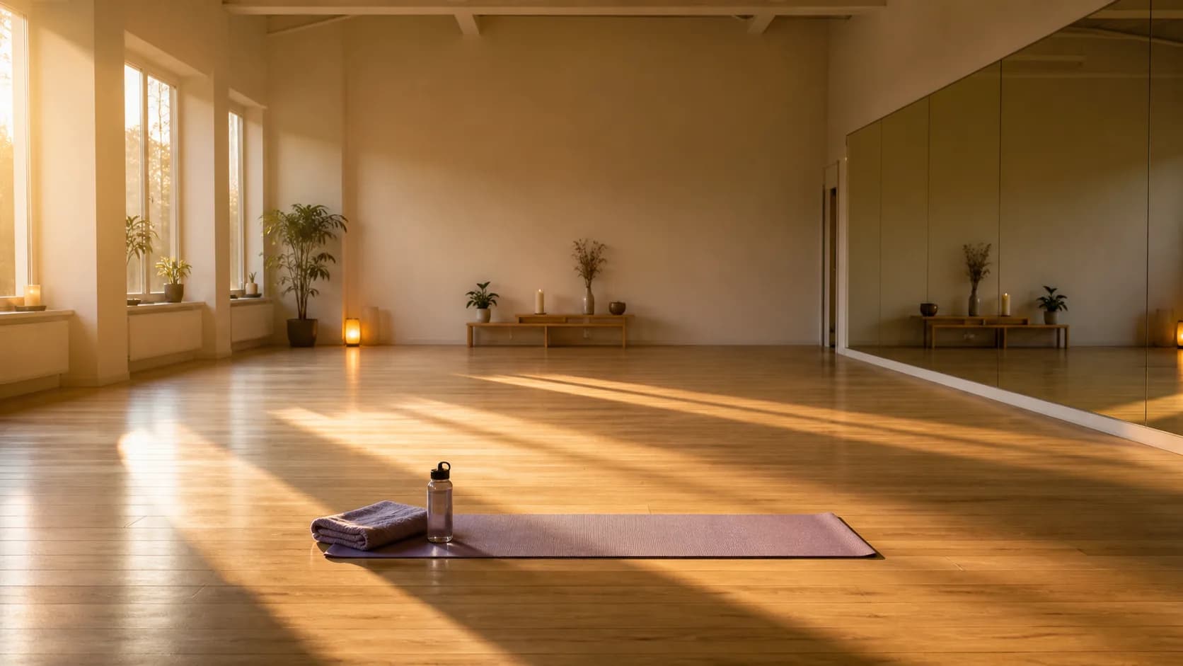 Sala yoga vuota con un solo tappetino — simbolo dei membri che si sono allontanati