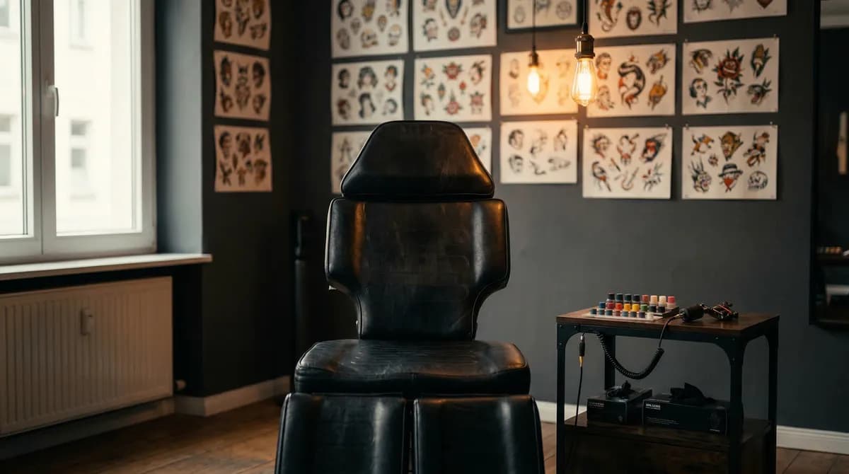 Sedia del tatuatore vuota nello studio — simbolo dei clienti assenti